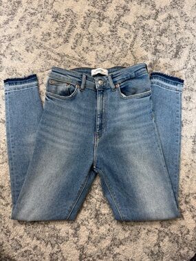 Zara Womens Mid-Blue Distressed Skinny Jeans